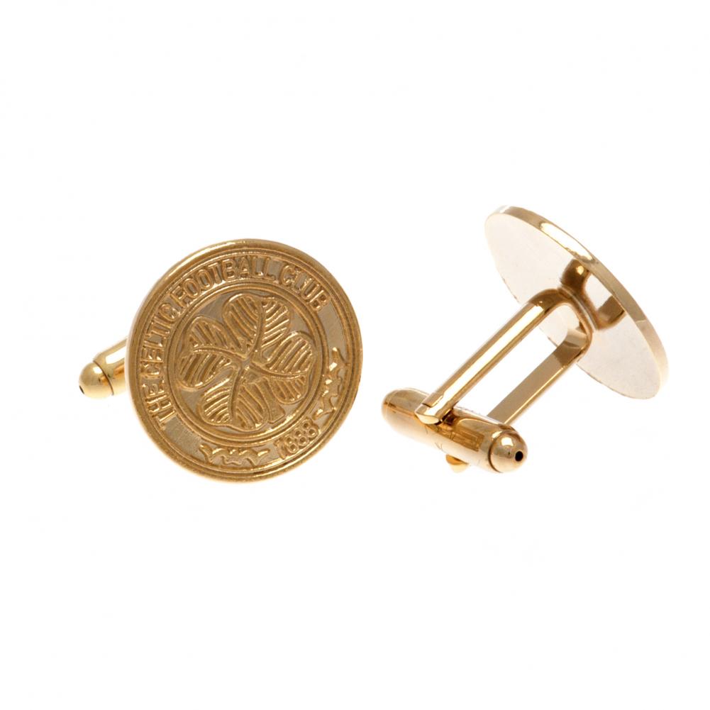 Pair of Celtic FC round gold plated cufflinks with a detailed Celtic FC crest