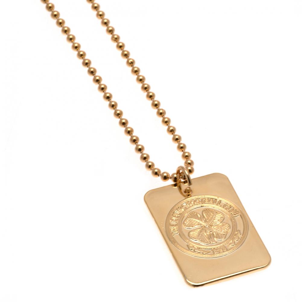 Celtic FC gold plated dog tag with an embossed club crest and a ball chain