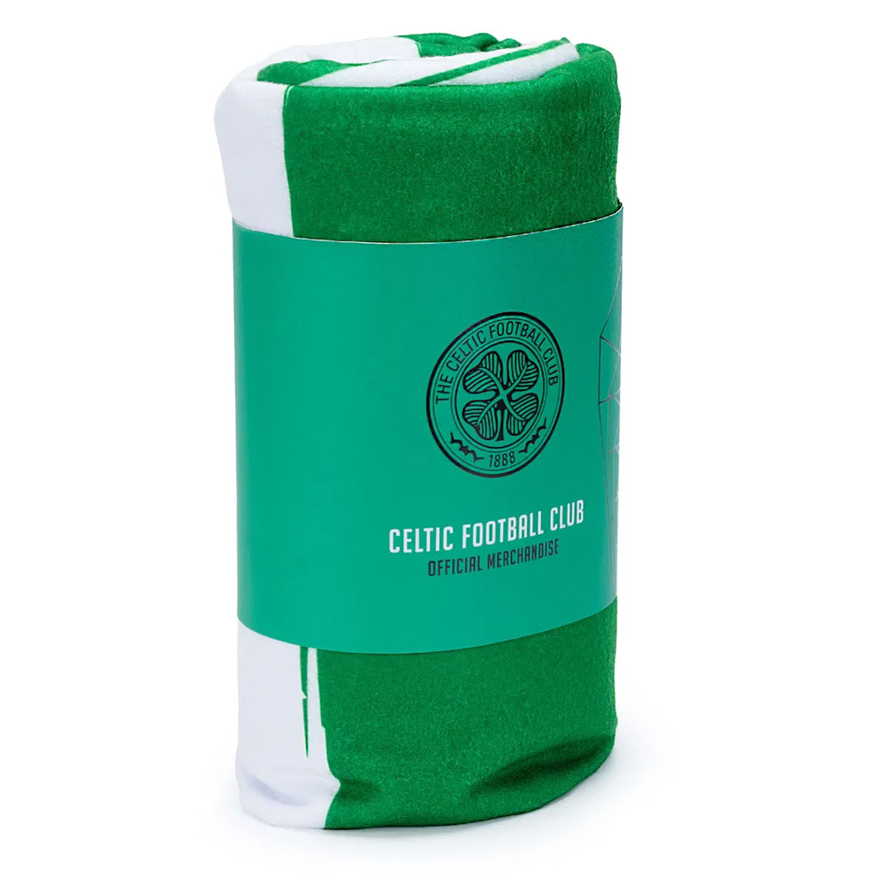 Celtic FC green and white hooped polar fleece blanket with the club crest in the centre