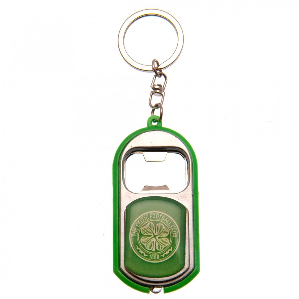 Celtic FC plastic club crested keyring with a bottle opener and a torch