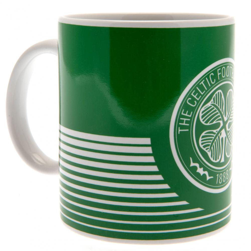 Celtic FC green and white Linea design ceramic mug with a large club crest and a white handle