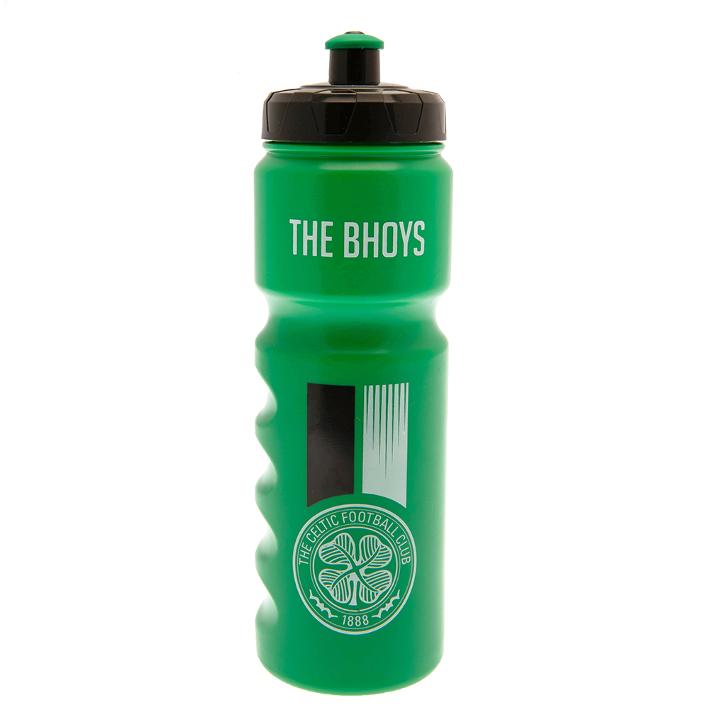 Green stripe Celtic FC plastic drinks bottle with a white Celtic crest and BHOYS text