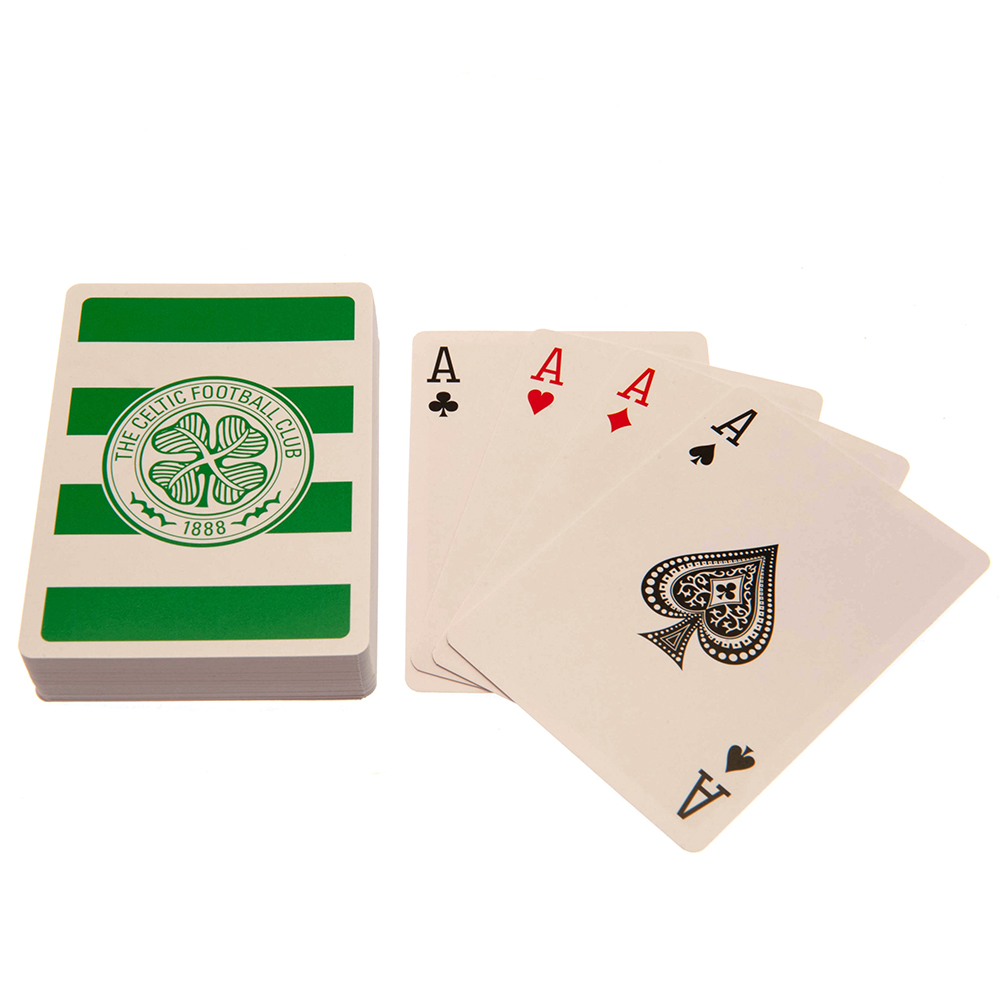 Celtic FC linen playing cards in a printed card packet, each card adorned with the Celtic crest