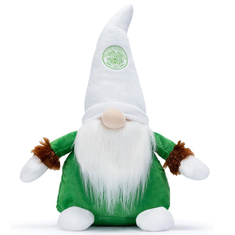 Celtic FC green and white plush Gonk with a large beard, a round nose and a Celtic crest on its hat