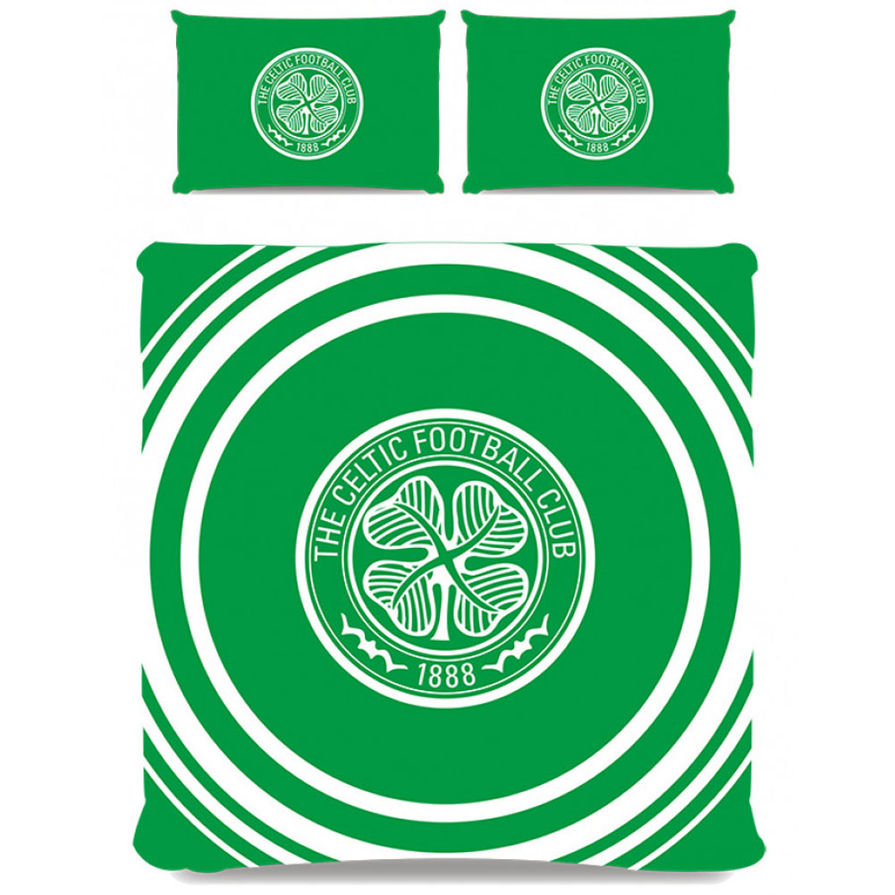 Celtic FC pulse design double duvet cover with a large club crest in the centre and Celtic crest pillowcases