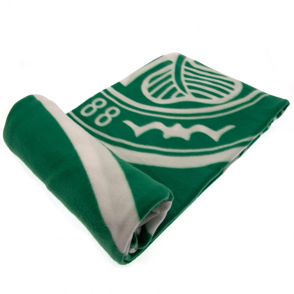 Celtic FC vibrant green pulse design fleece blanket with a large white club crest in the centre