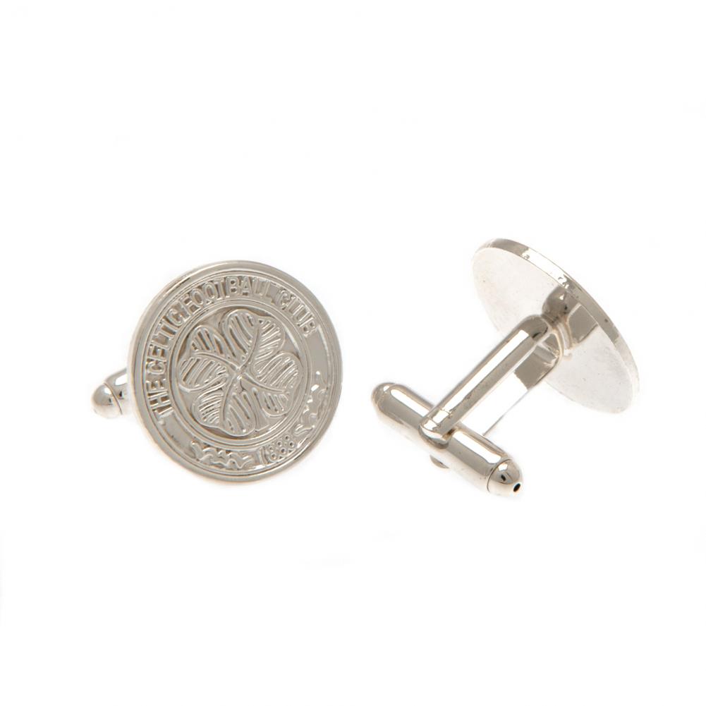 Pair of Celtic FC silver plated chrome crest shaped cufflinks with a formed Celtic crest