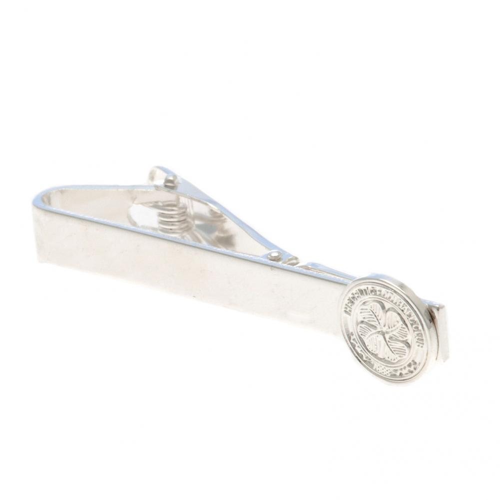 Celtic FC silver plated tie slide with a mirror finish and the Celtic crest on the pin