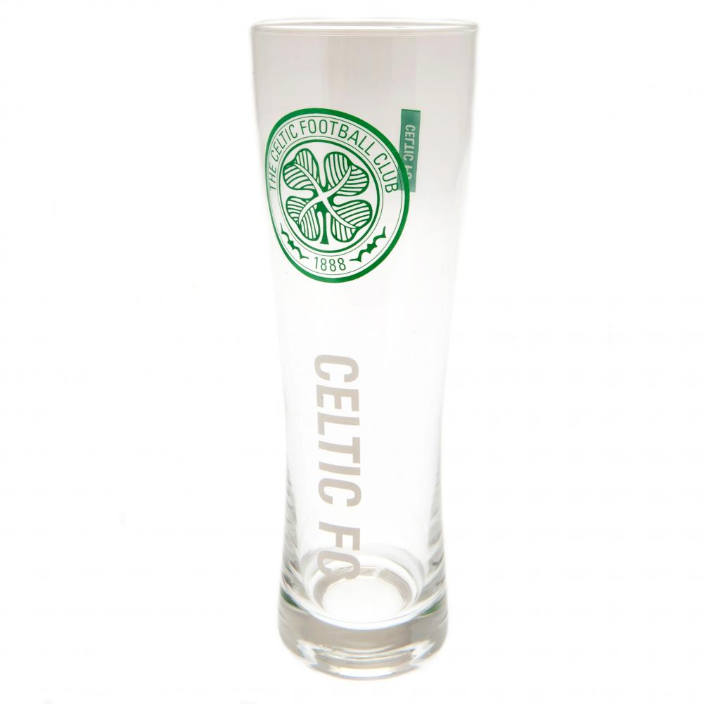 Celtic FC tall slim pilsner style pint glass with a large full colour Celtic club crest