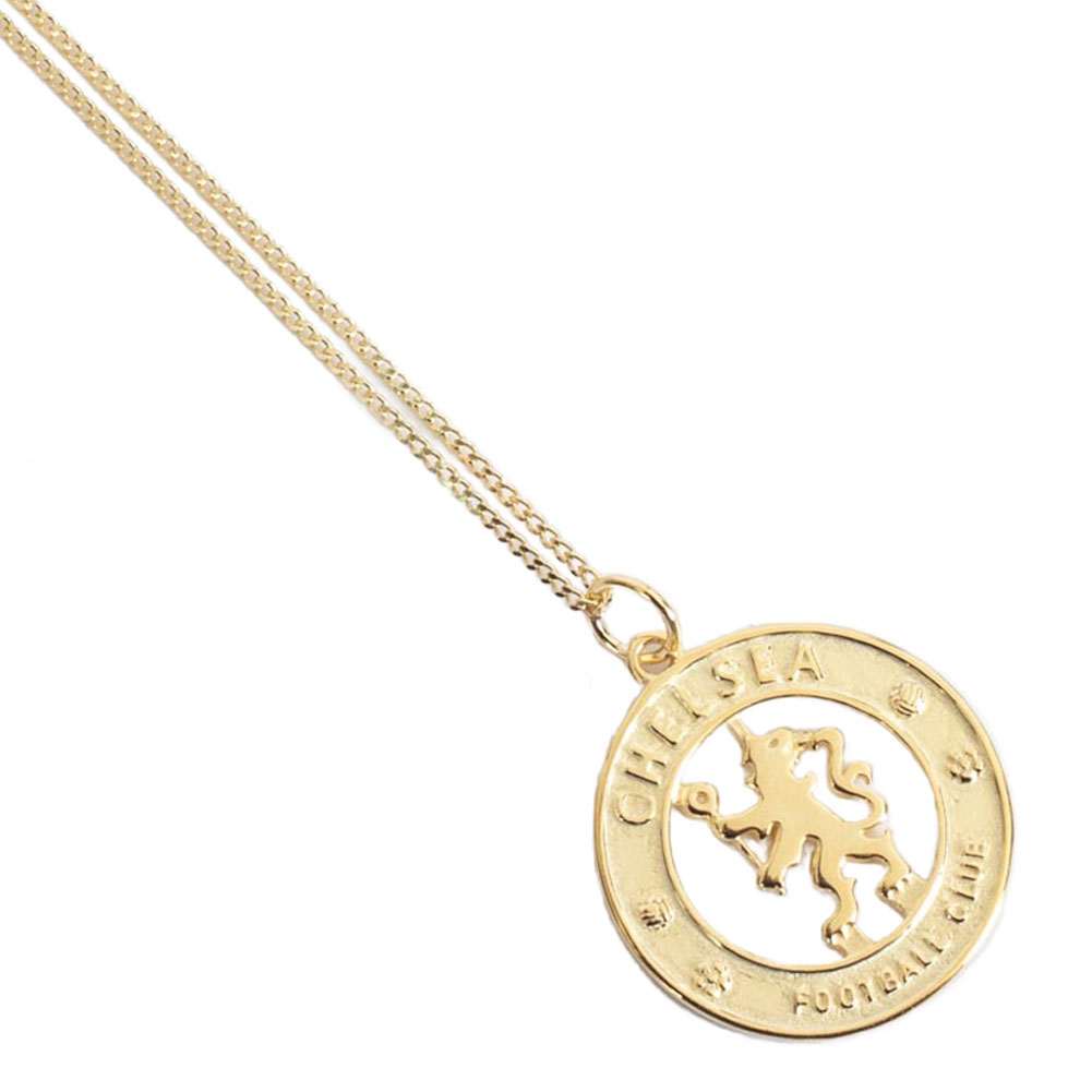Chelsea FC crest pendant on an 18ct gold plated sterling silver chain necklace