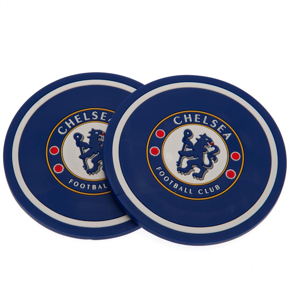 Pair of Chelsea FC silicone coasters with a vibrant stamped Chelsea crest