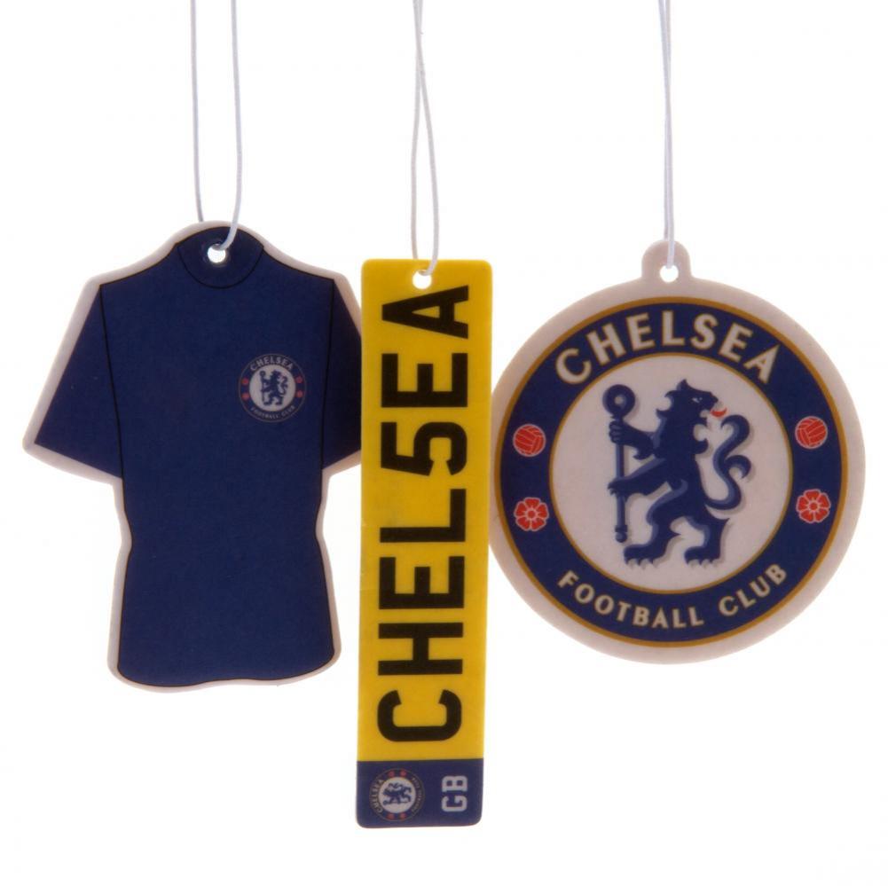 Chelsea FC three pack of air fresheners with crest, home kit and number plate designs