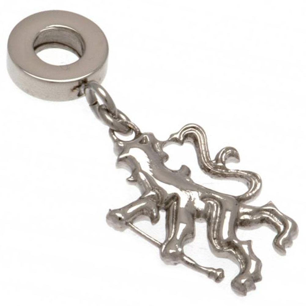 Chelsea FC stainless steel universal bead charm featuring the Chelsea lion on a charm bail