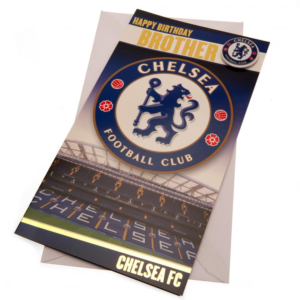 Chelsea FC gloss brother birthday card with a full colour Stamford Bridge graphic and Chelsea crest