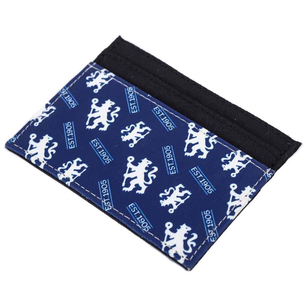 Chelsea FC brushed canvas card holder with a colourful multi icon design and six card slots