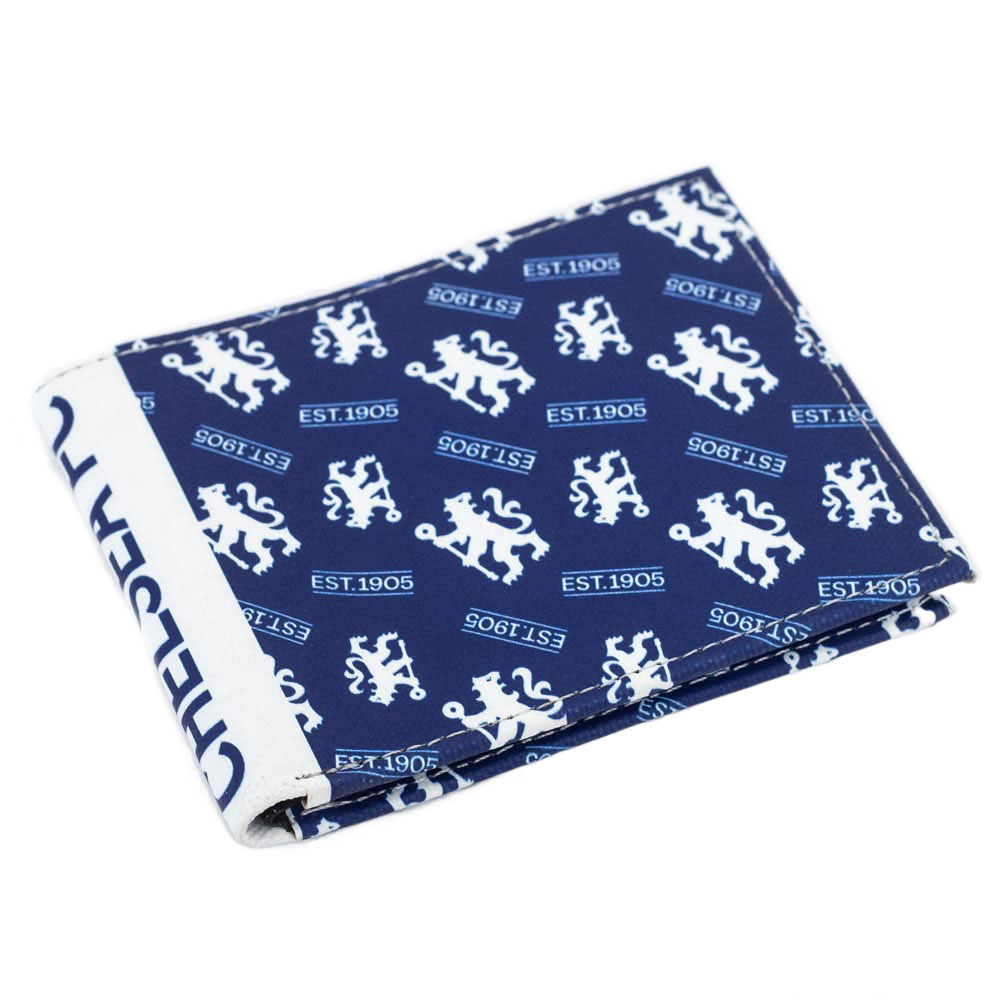 Chelsea FC vibrant brushed canvas bi-fold wallet with a Chelsea multi icon design
