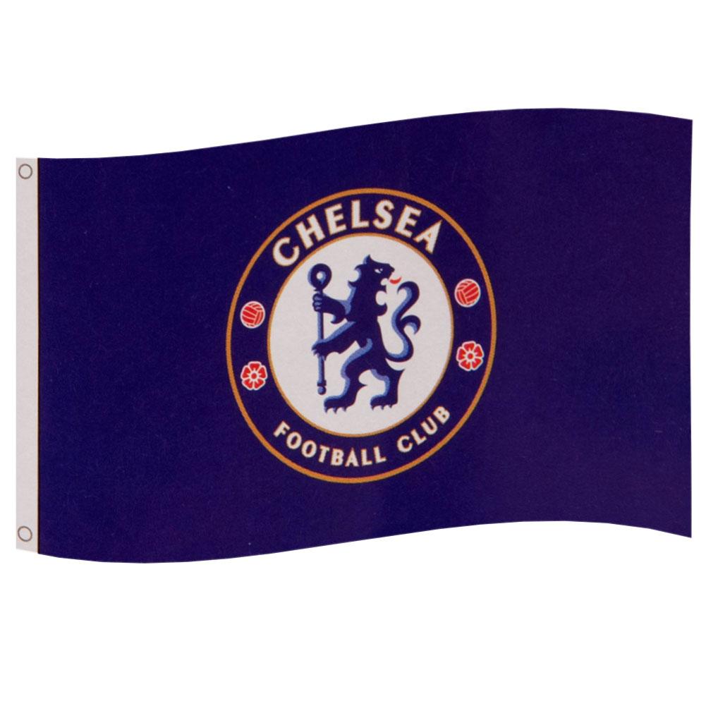 Chelsea FC blue supporters flag with a full colour Chelsea crest in the centre