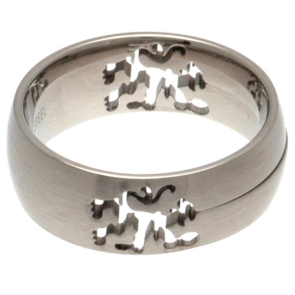 Chelsea FC stainless steel cut out style ring featuring the Chelsea lion in a brushed satin finish