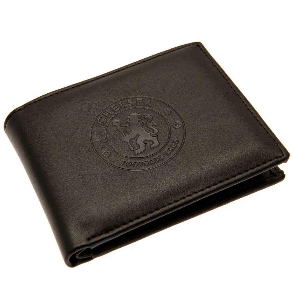 Black Chelsea FC PU wallet with a large debossed club crest