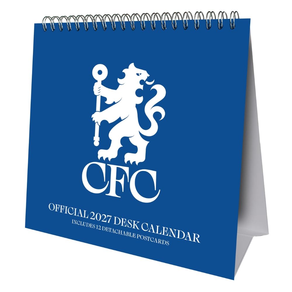 Chelsea FC 2027 desk easel calendar with iconic Chelsea imagery and detachable postcards