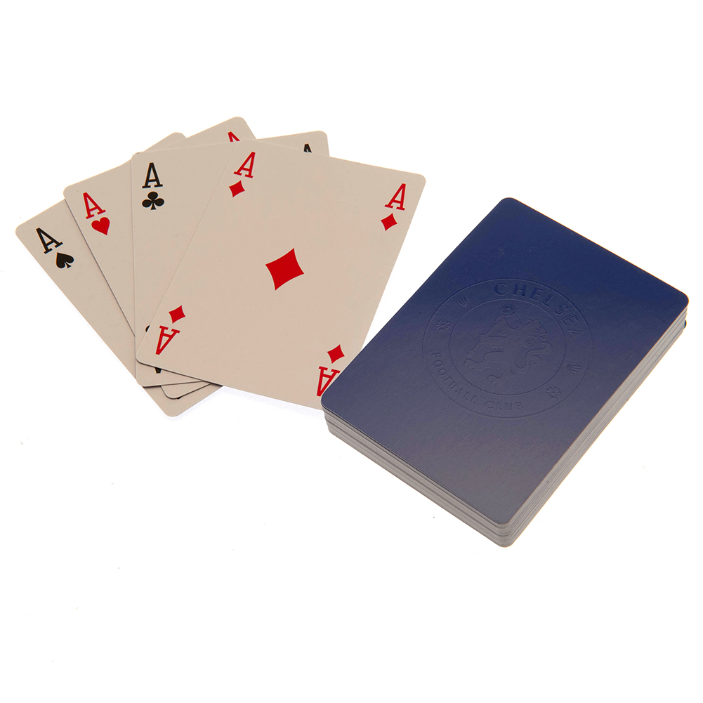 Chelsea FC executive playing cards in a printed card box, each card adorned with the Chelsea crest