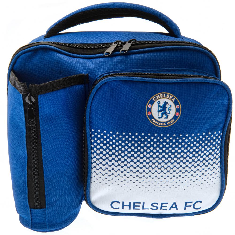 Chelsea FC fade design lunch bag with Chelsea FC text, full colour club crest and carry handle