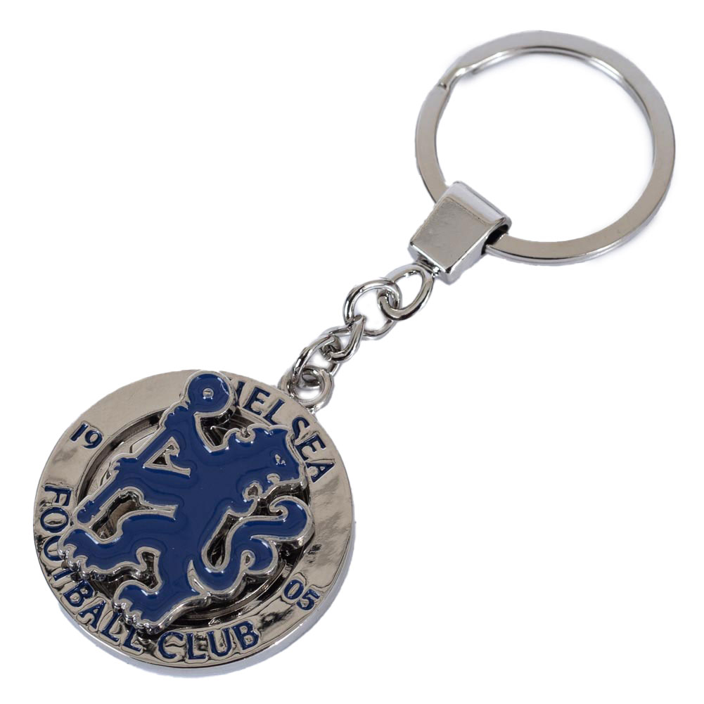 Chelsea FC silver style metal fidget spinner keyring with a spinning Chelsea Lion logo