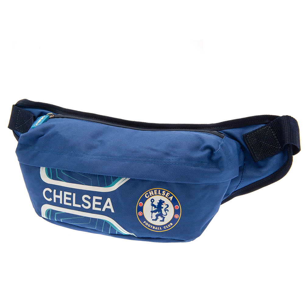 Chelsea FC Flash design cross body bag with the club text and crest on the front and an adjustable strap