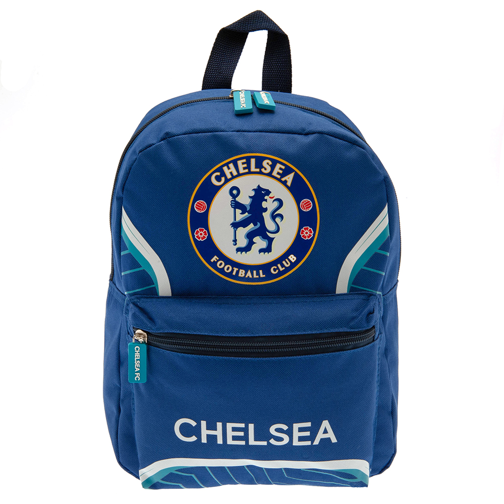 Chelsea Flash design junior backpack with Chelsea text, the club crest and rubber zip pulls