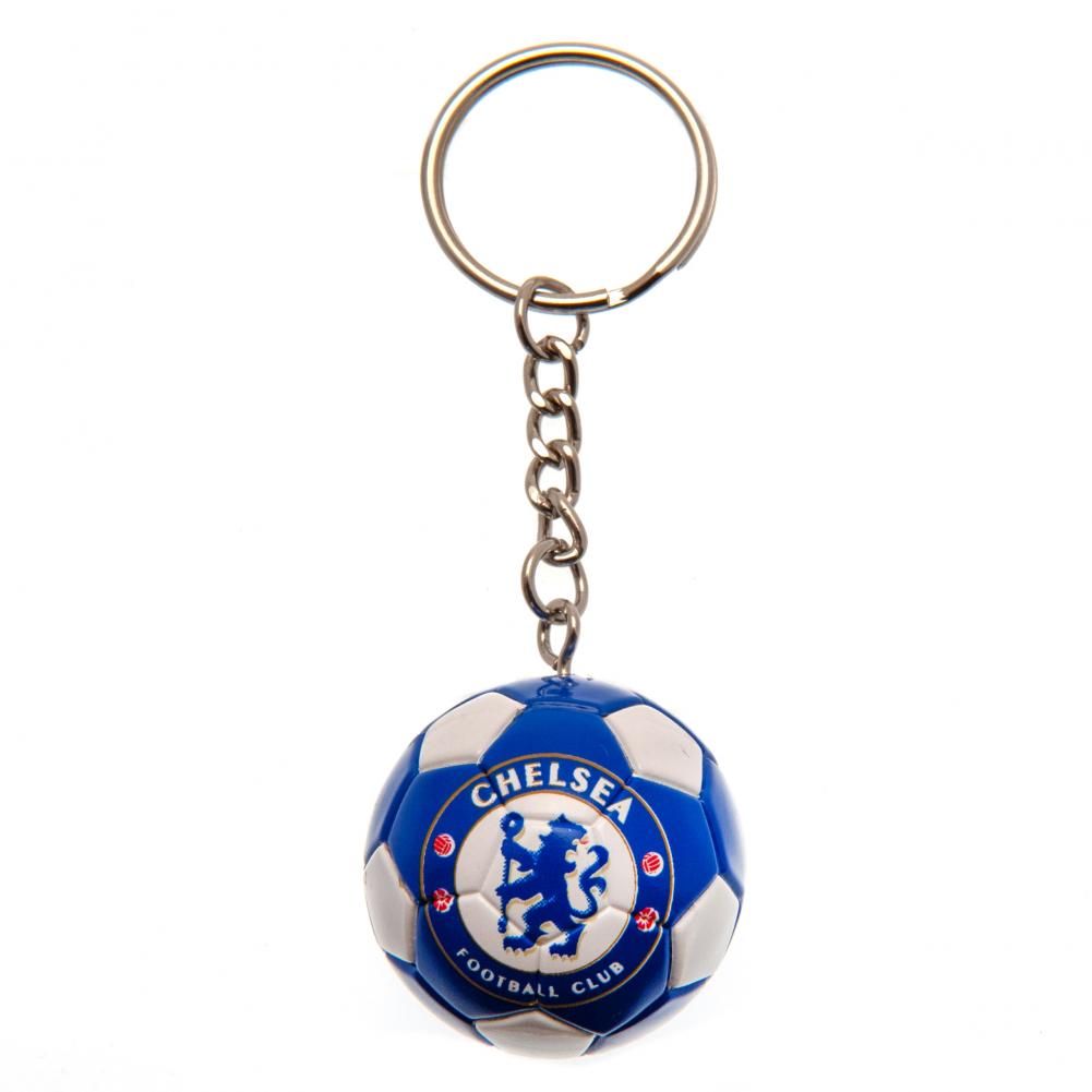 Chelsea FC plastic football shaped keyring with a colourful design, chain and split ring