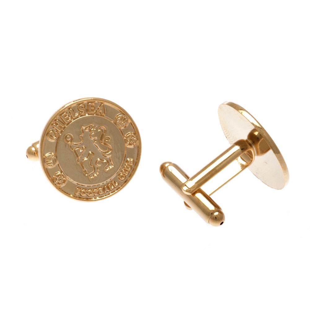 Pair of Chelsea FC round gold plated cufflinks with a detailed Chelsea FC crest