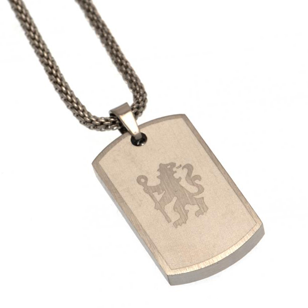 Chelsea FC small brushed satin stainless steel dog tag engraved with the Chelsea lion on a chain