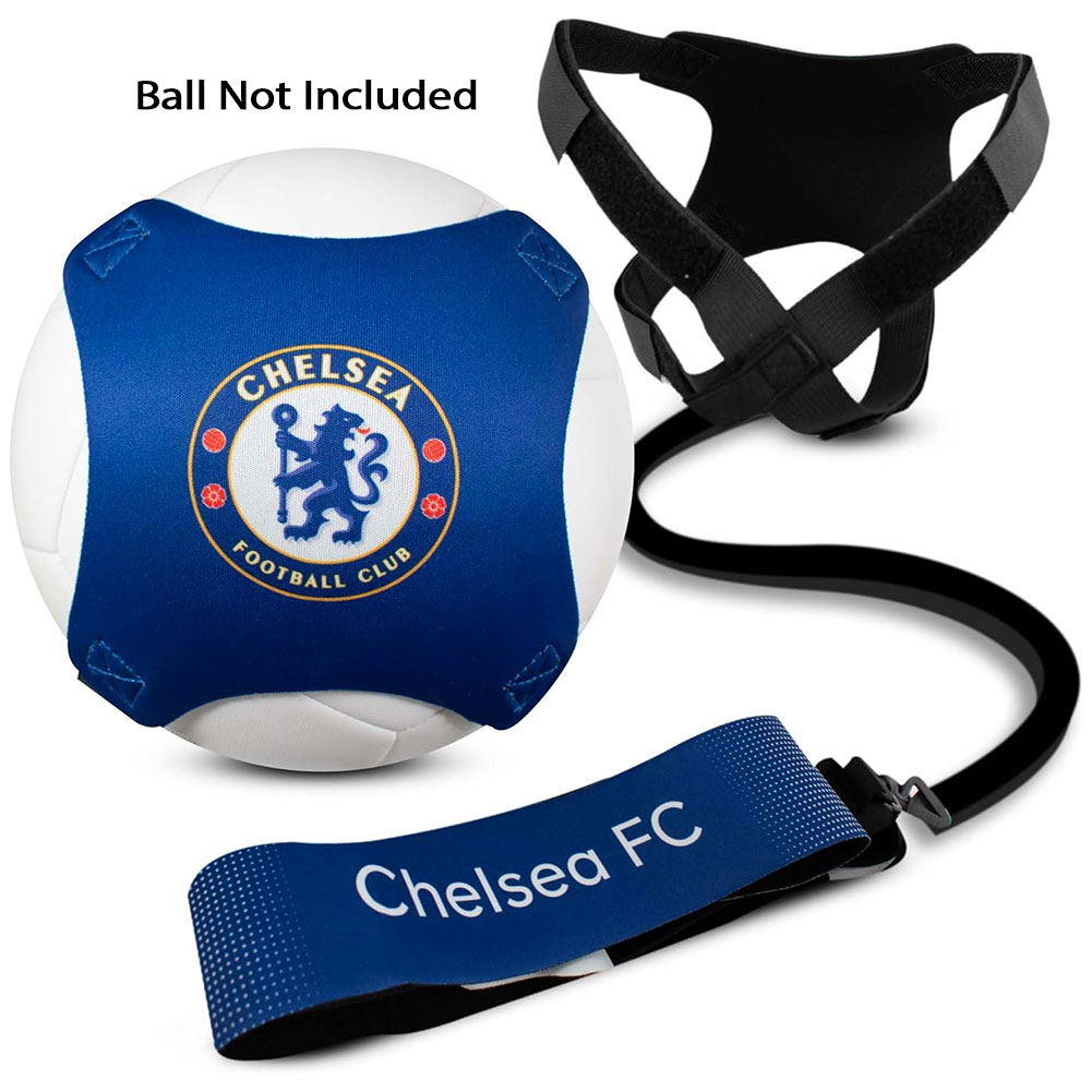 Chelsea FC kick trainer sleeve for size 3-5 footballs with the Chelsea crest, cord and strap