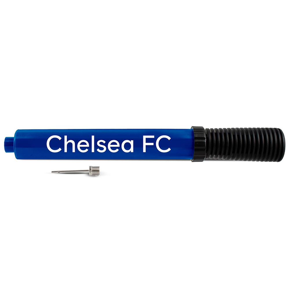 Chelsea FC large blue dual action football hand pump with white Chelsea text on a header card