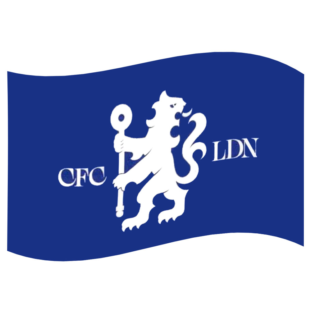 Chelsea FC blue supporters flag with a white Chelsea crest and CFC LDN text