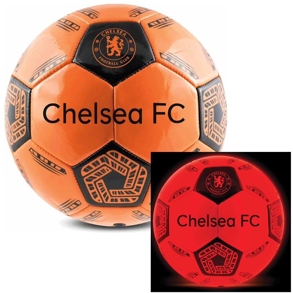 Chelsea FC orange LED glow Size 5 football with a black crest and Chelsea text