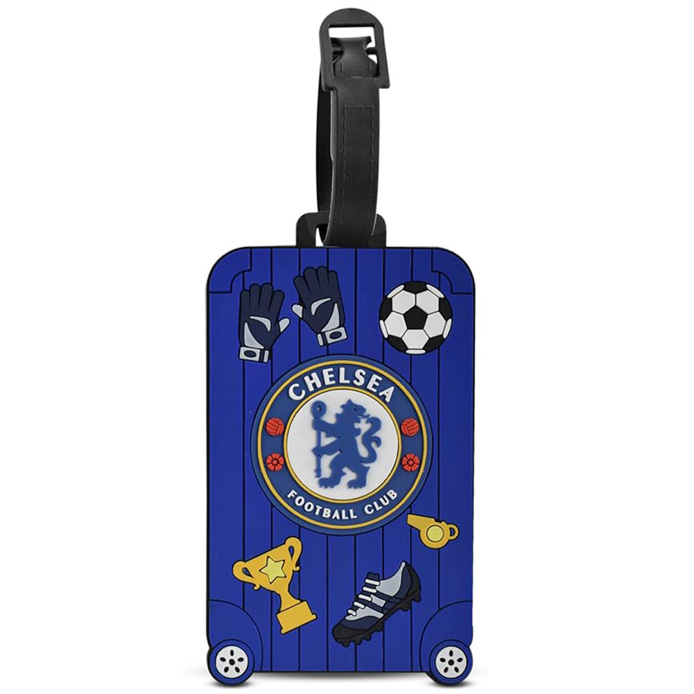 Chelsea FC bright PVC luggage tag with a full colour crest and fun icon design