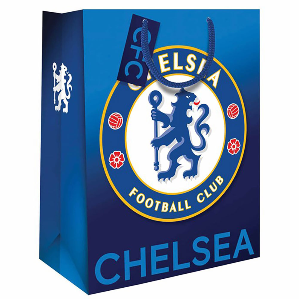 Chelsea FC medium colour card gift bag with a full colour Chelsea crest and woven string handles