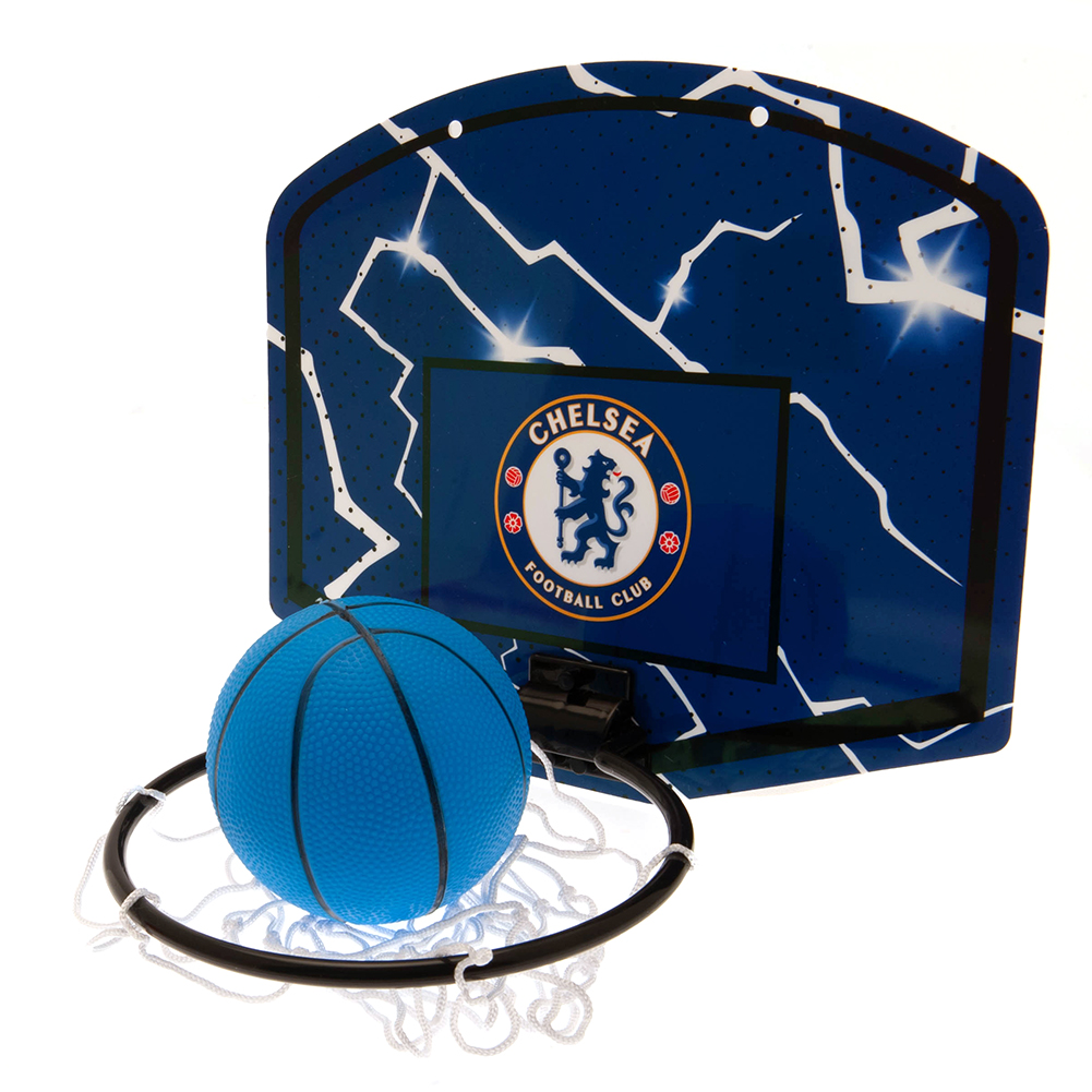 Chelsea FC mini basketball set with a branded Chelsea backboard, hoop and net