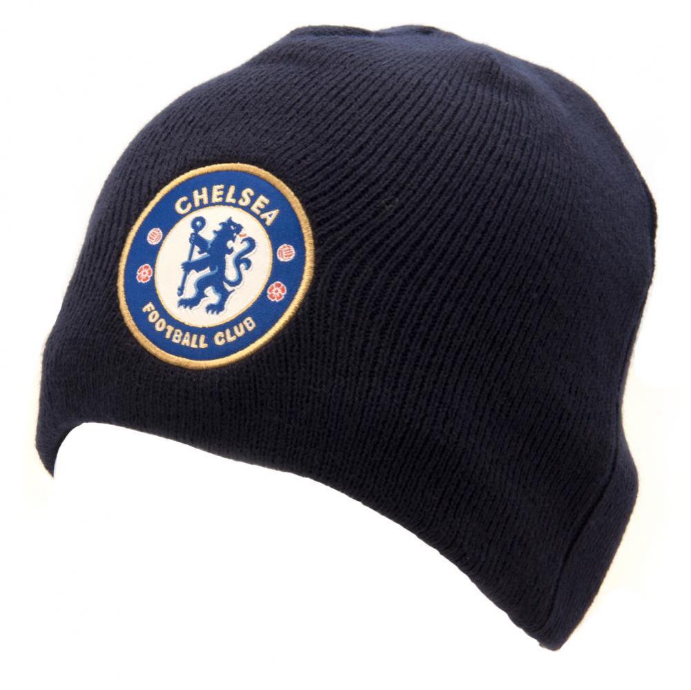 Chelsea FC navy blue dome style knitted beanie with a full colour embroidered club crest