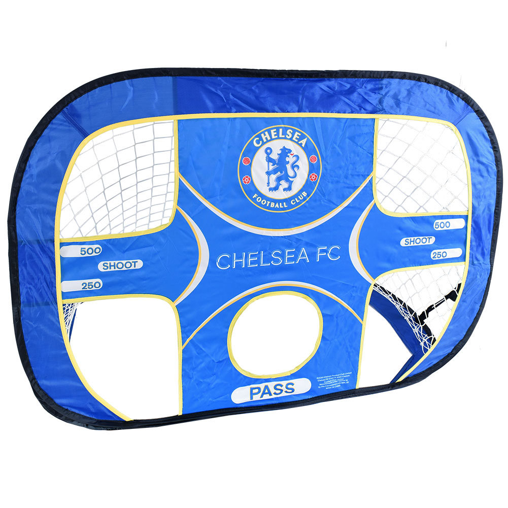 Chelsea FC pop up football target goal in a display sleeve with a hand carry bag and ground pegs