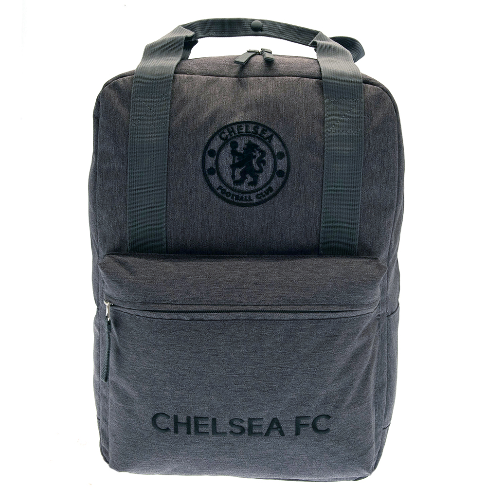 Grey Chelsea FC backpack with the club crest and Chelsea FC text in black on the front pocket