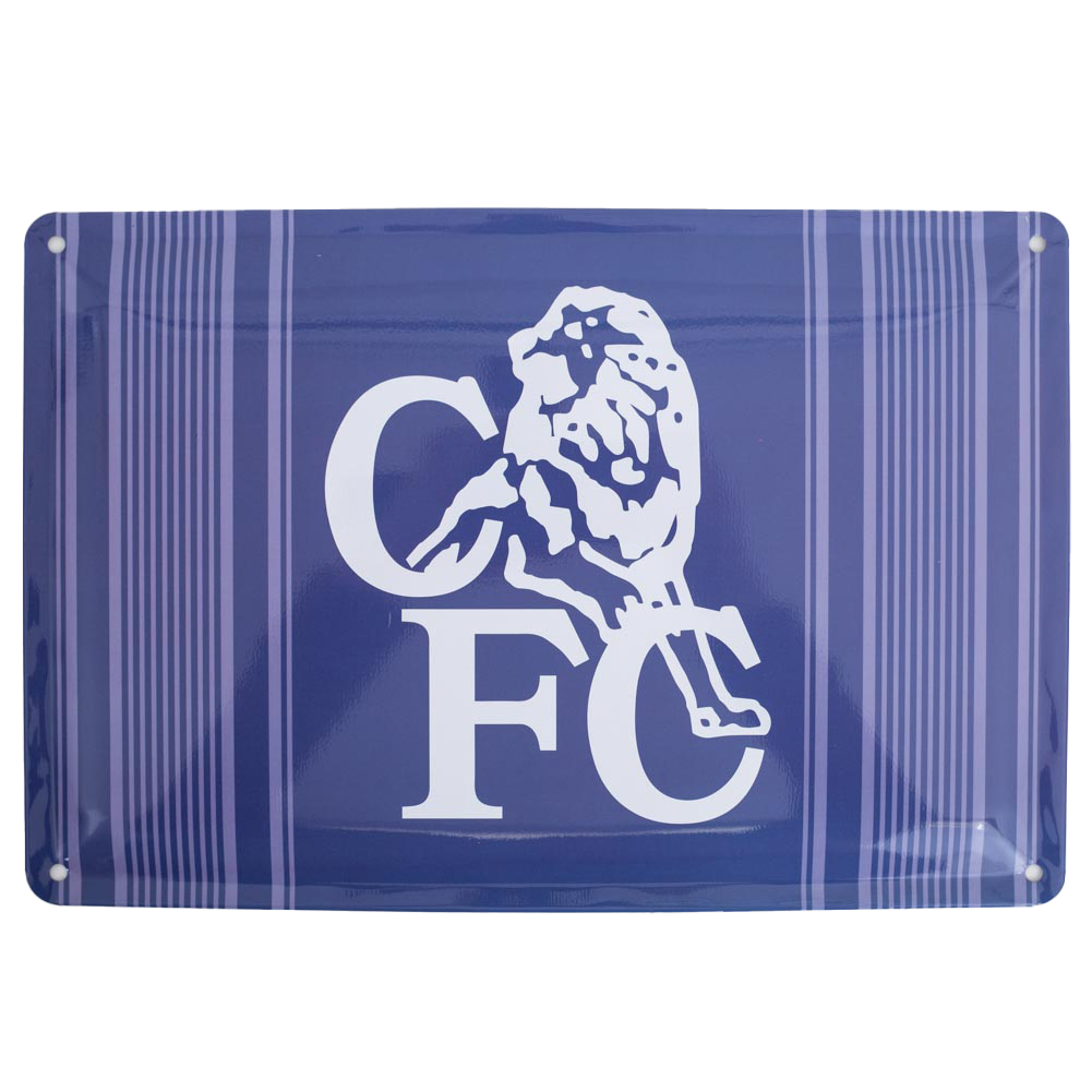 Blue Chelsea FC metal tin sign with a retro Chelsea crest in the centre