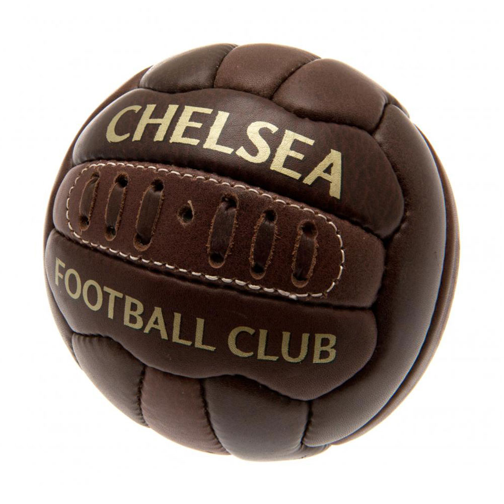 Chelsea FC retro heritage mini football in genuine leather with an 18 panel design and gold print crest