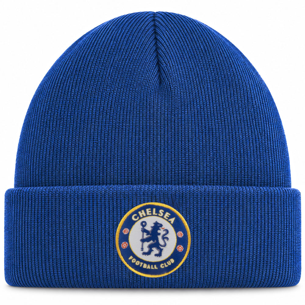 Chelsea FC royal blue knitted cuff beanie with a full colour embroidered club crest