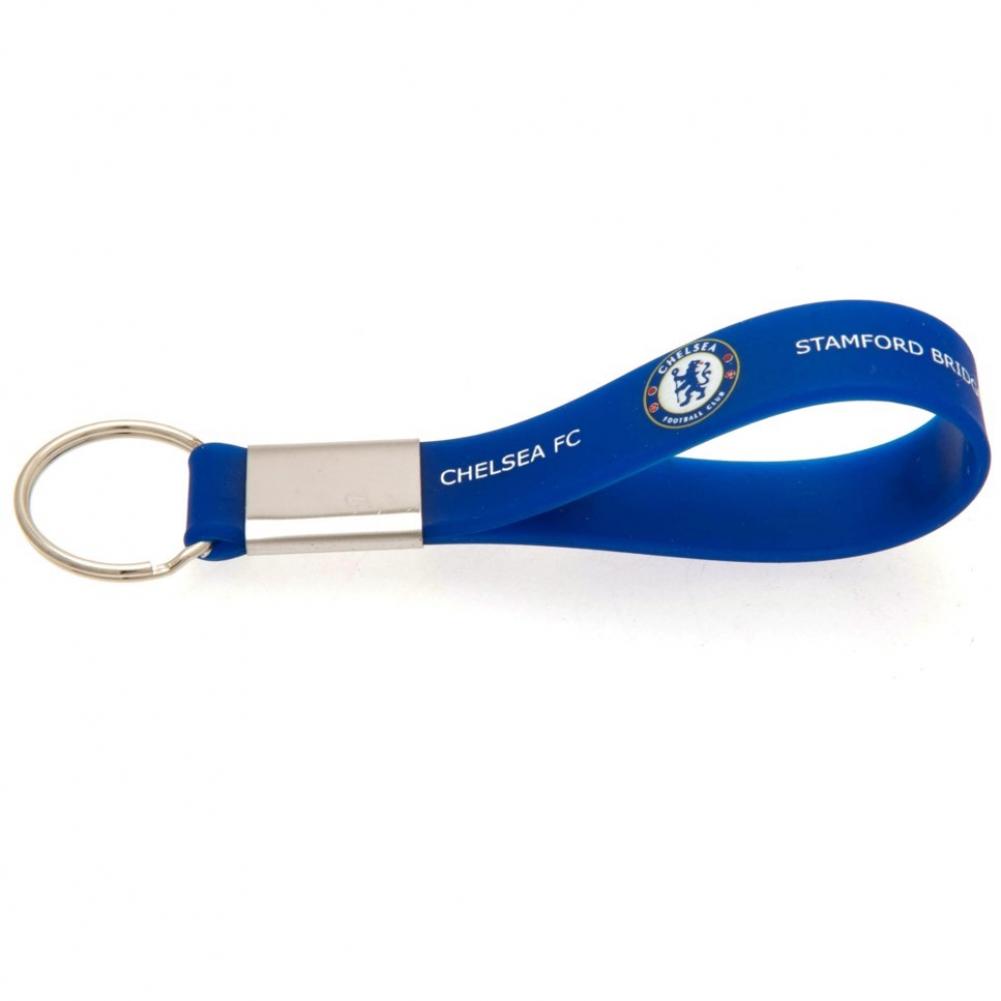 Chelsea FC royal blue silicone strap keyring with a full colour crest and Stamford Bridge text