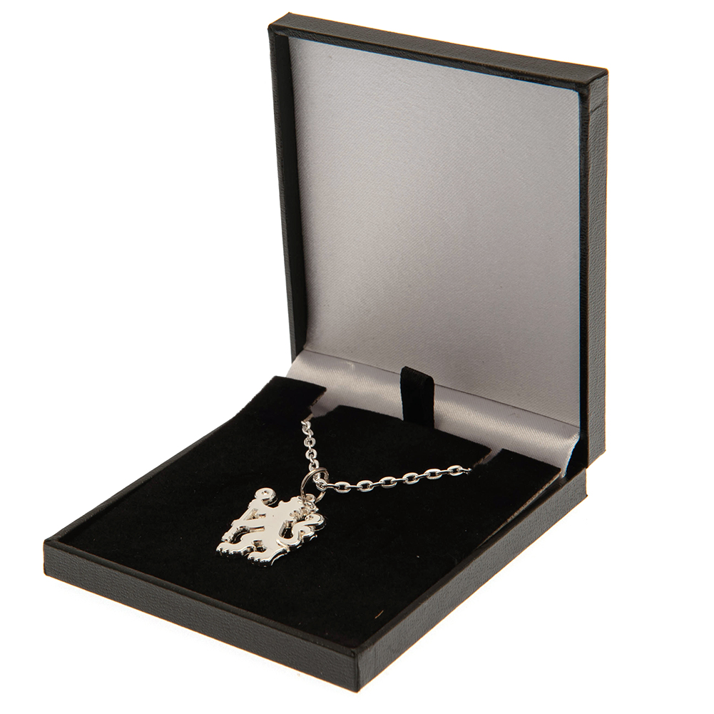Chelsea FC silver plated lion pendant on a chain necklace with a lobster clasp, presented in a gift box