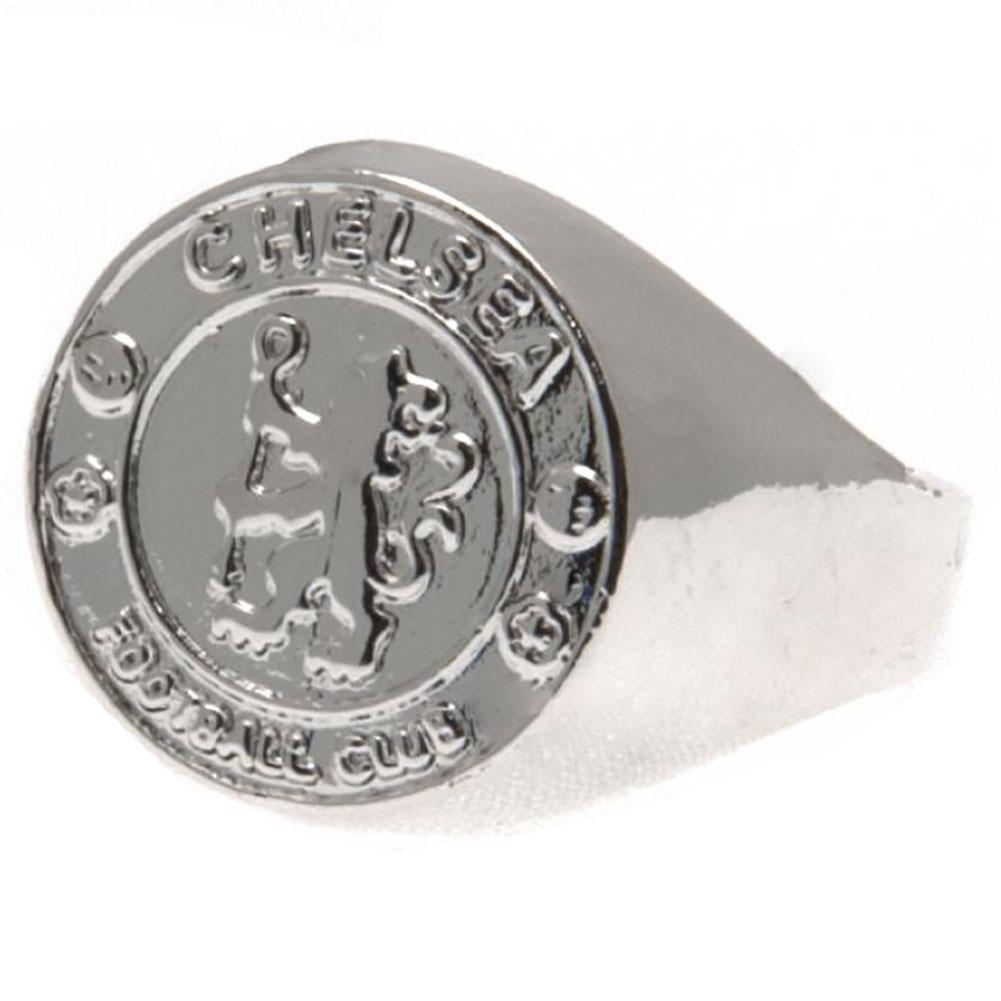 Chelsea FC silver plated crest design ring featuring a highly detailed Chelsea FC crest
