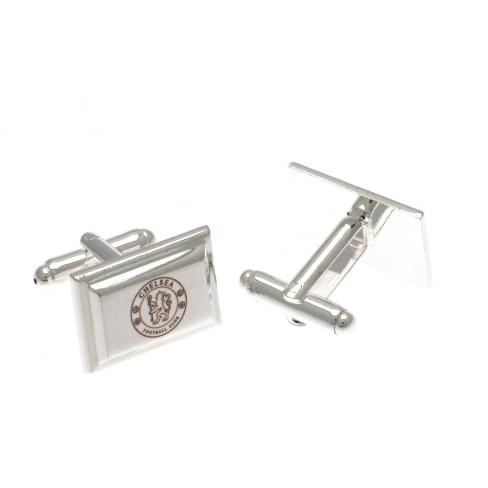 Pair of Chelsea FC silver plated chrome rectangular cufflinks engraved with the Chelsea crest