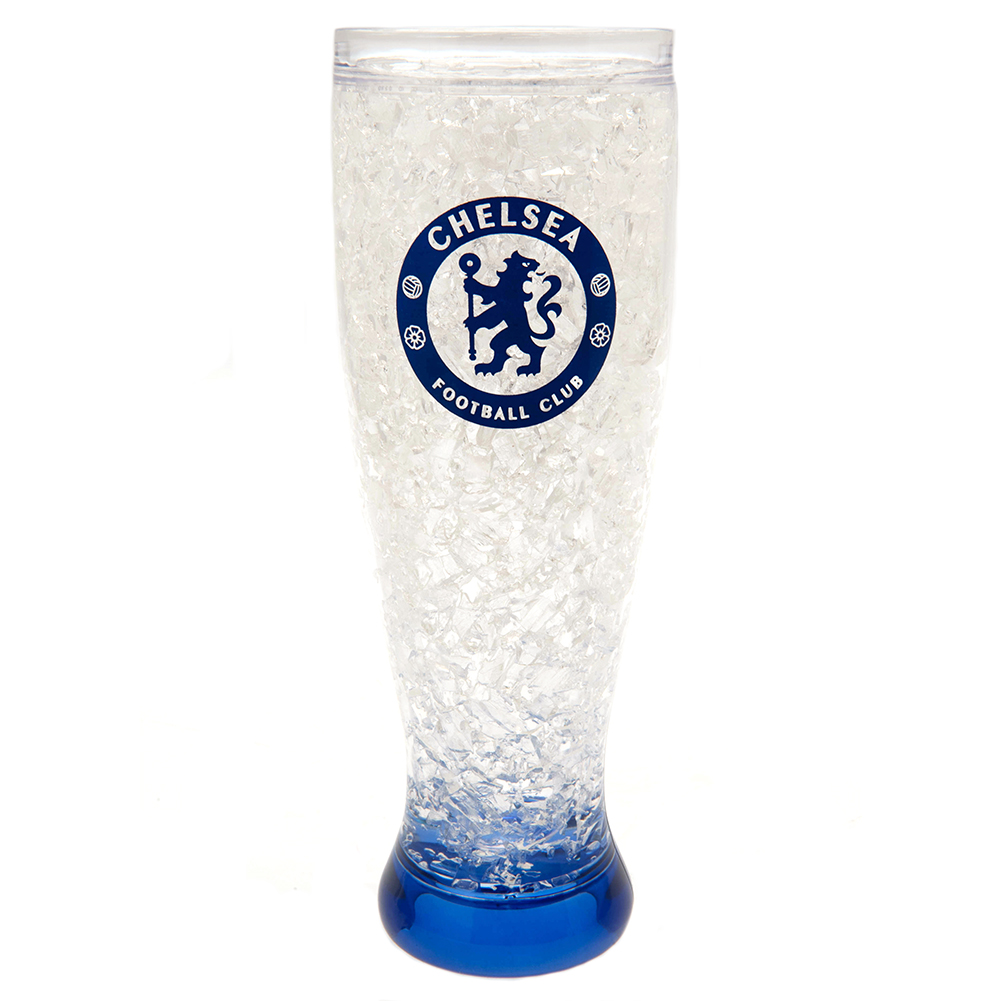 Chelsea FC slim frosted freezer mug with a blue base and the Chelsea FC club crest